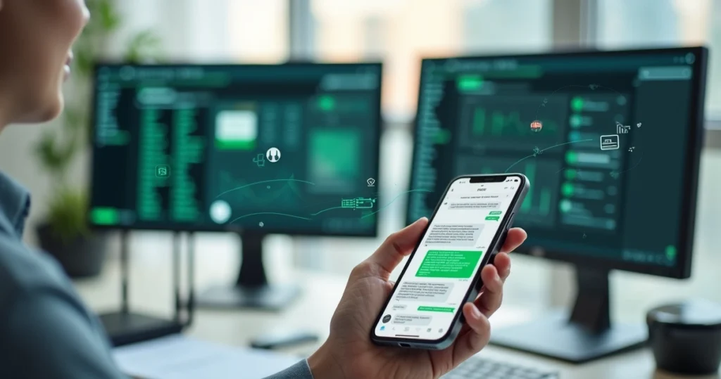 Tela de celular com chatbot de atendente virtual no WhatsApp respondendo automaticamente a dúvidas de cliente