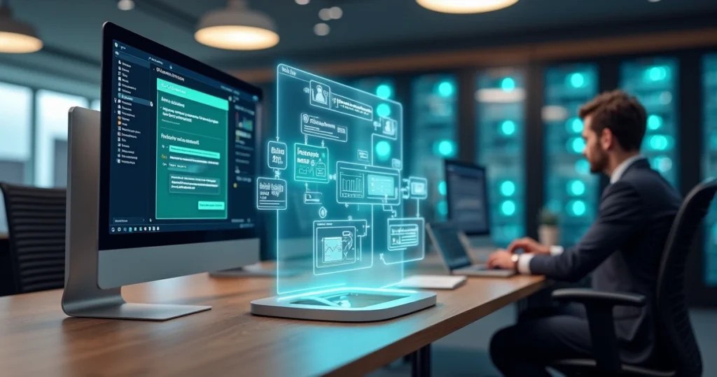 Interface digital exibindo chatbot e gráfico de atendimento automatizado para provedores de internet