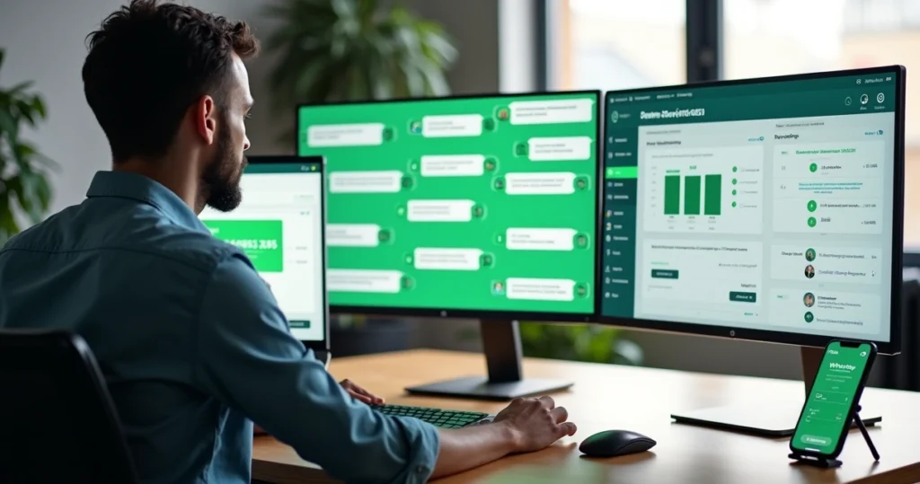 Gestor de provedor de internet analisando disparo de cobrança em massa pelo WhatsApp no computador